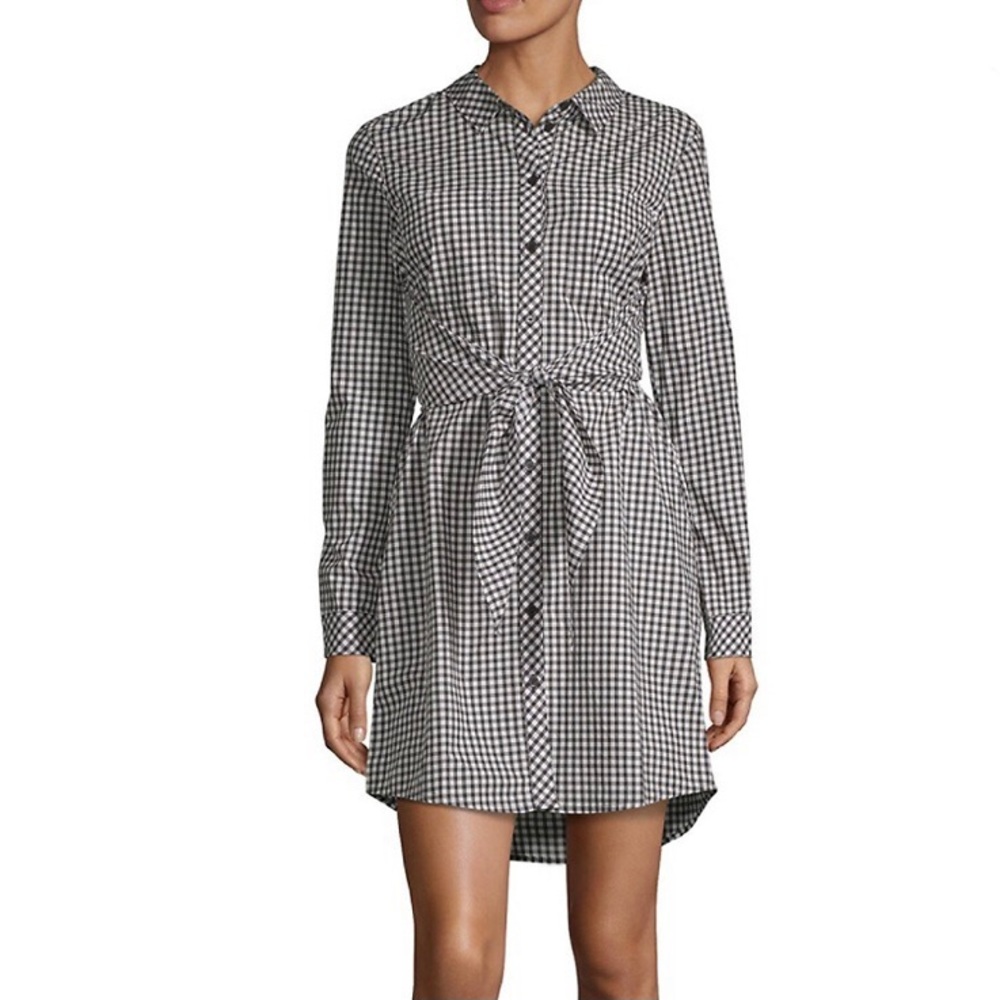Sanctuary Tie Front Gingham Plaid  Shirt Dress